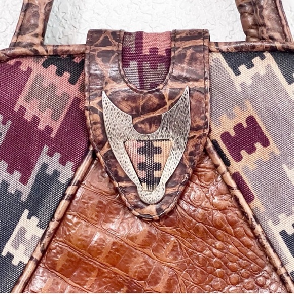 Vintage Southwestern Western Tribal Boho Cowgirl Ranch Rodeo Leather Handbag - Picture 7 of 9